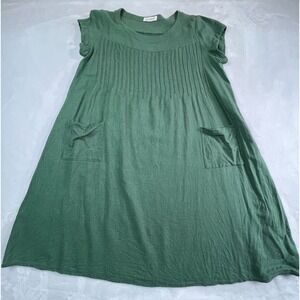MINIBEE Womens XL Dress Green Linen Cotton Lagenlook A-Line Cap Sleeve